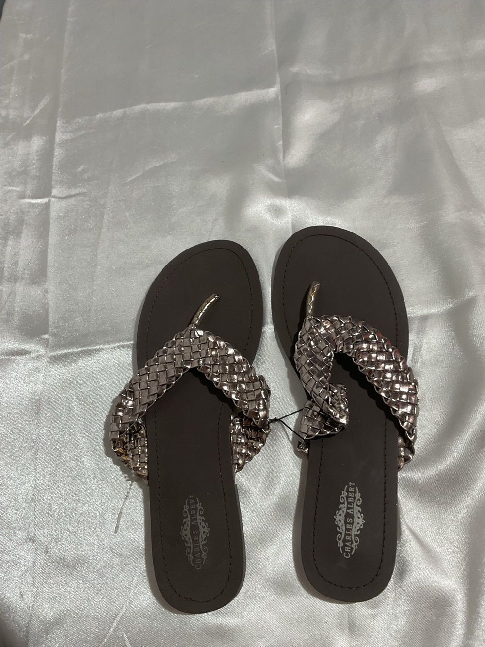 Women Metallic Flip Flop Sandals - Silver